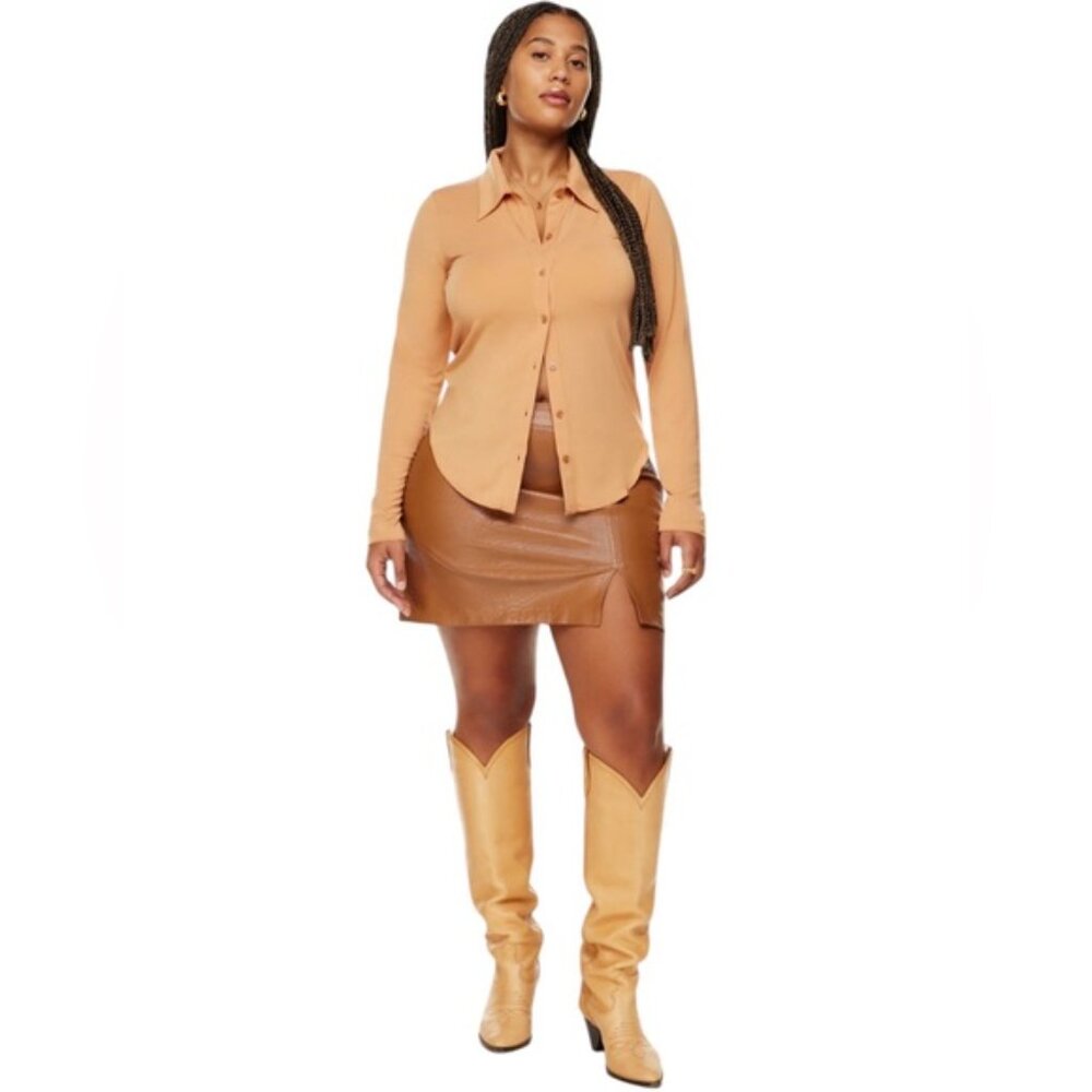 NWT ARITZIA Wilfred Patio Mini Skirt Vegan Python Leather Rich Chestnut Brown 10